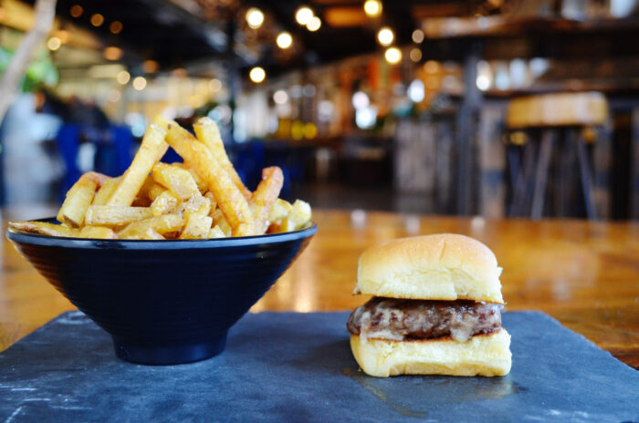 kids cheese burger and fries
